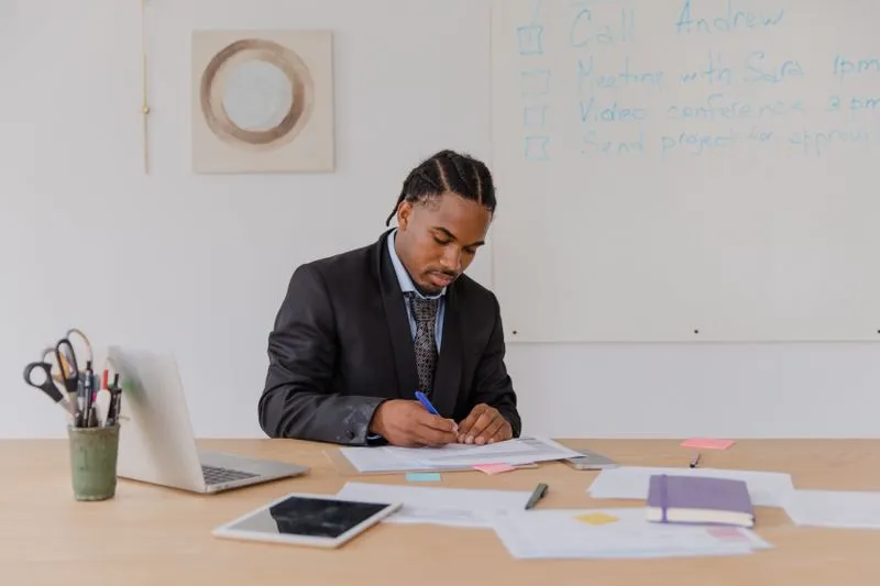 Business owner planning a strategy at a desk